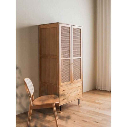 Elegant Oak Wood Wardrobe - Japanese Style Swing Door Storage Cabinet side view