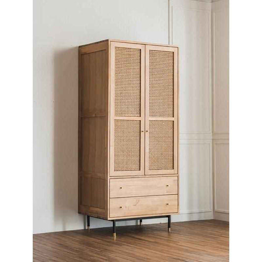 Elegant Oak Wood Wardrobe - Japanese Style Swing Door Storage Cabinet side view