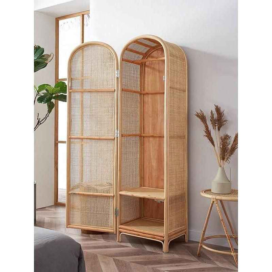 Modern Rattan Wardrobe - Sleek Single Door Bedroom Storage Cabinet open door