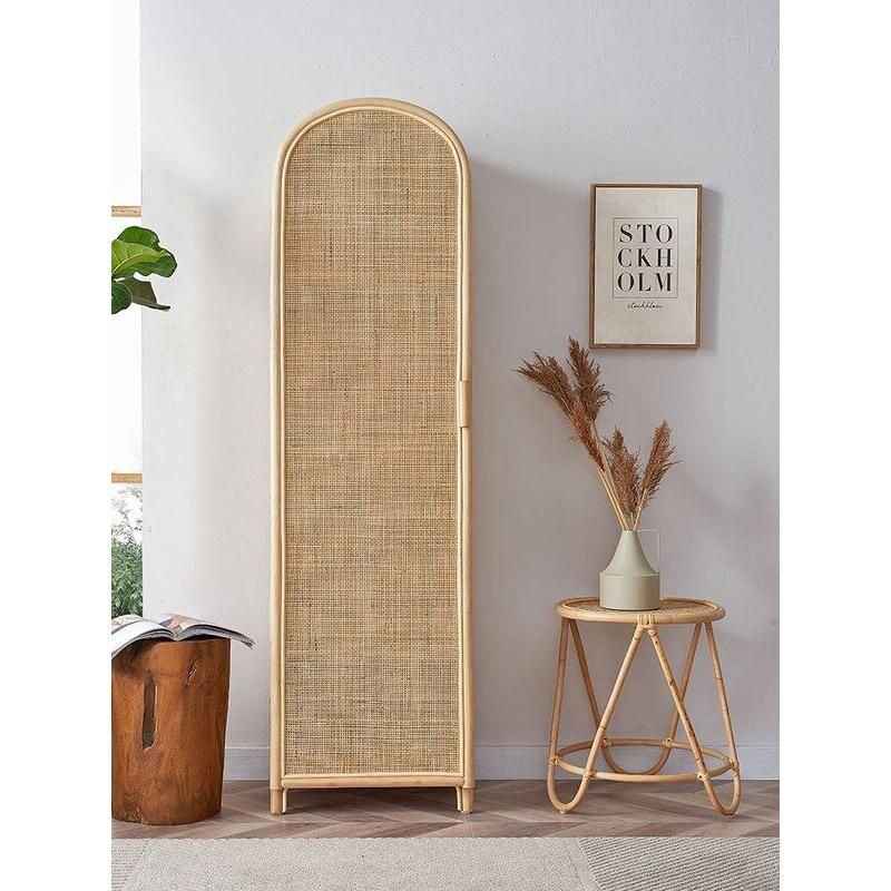 Modern Rattan Wardrobe - Sleek Single Door Bedroom Storage Cabinet front view