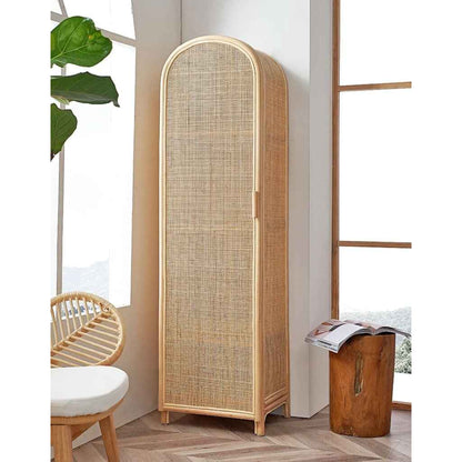 Modern Rattan Wardrobe - Sleek Single Door Bedroom Storage Cabinet in the living room