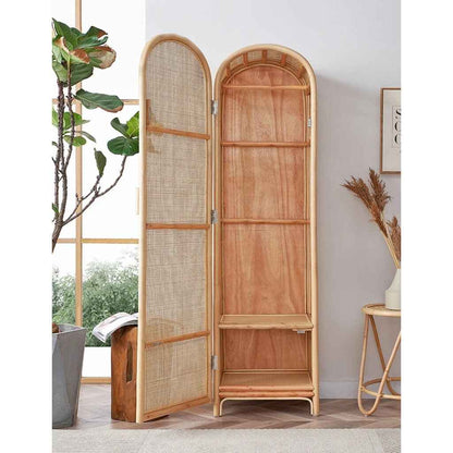 Modern Rattan Wardrobe - Sleek Single Door Bedroom Storage Cabinet open door