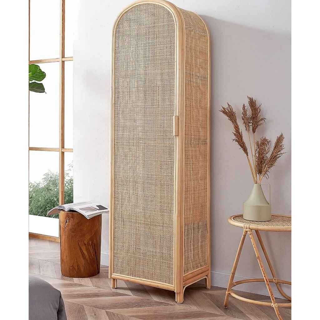 Modern Rattan Wardrobe - Sleek Single Door Bedroom Storage Cabinet classy