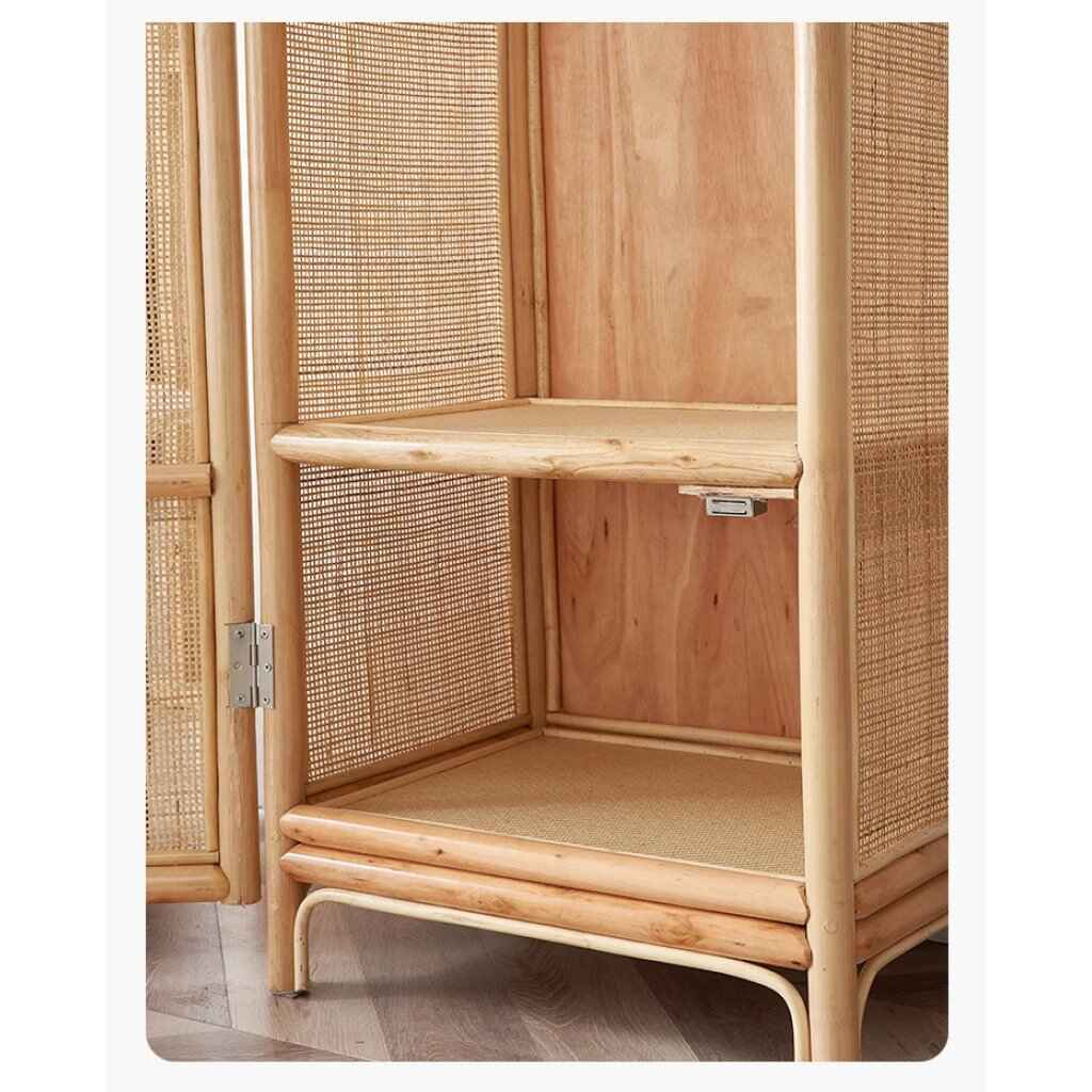 Modern Rattan Wardrobe - Sleek Single Door Bedroom Storage Cabinet close up