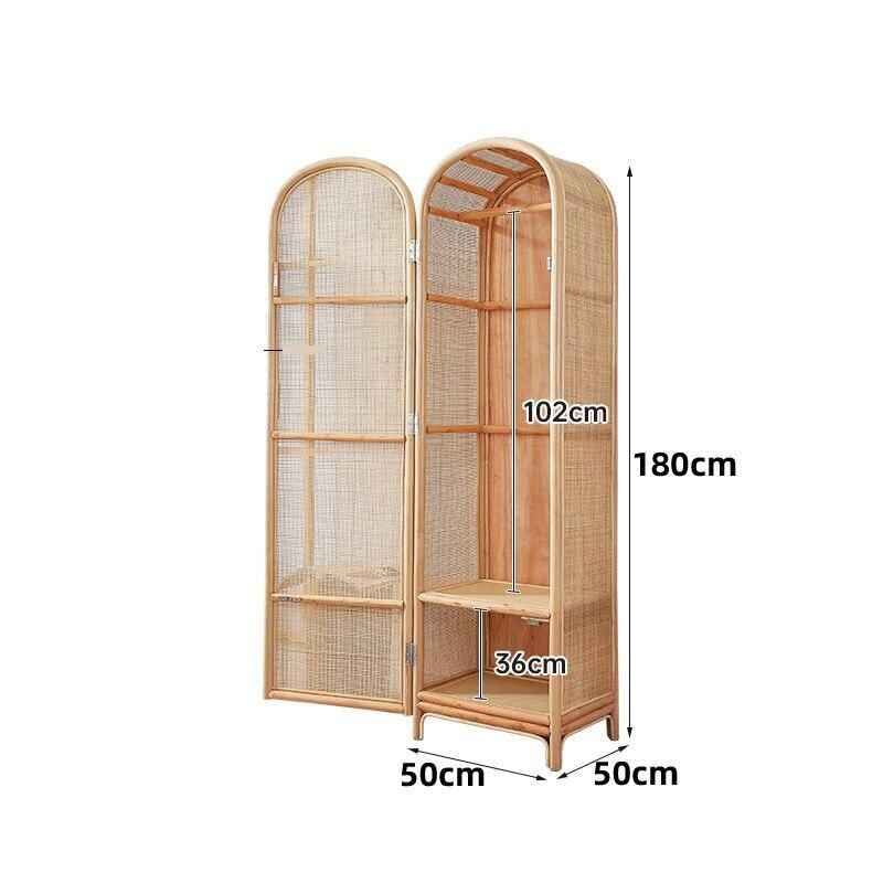 Modern Rattan Wardrobe - Sleek Single Door Bedroom Storage Cabinet