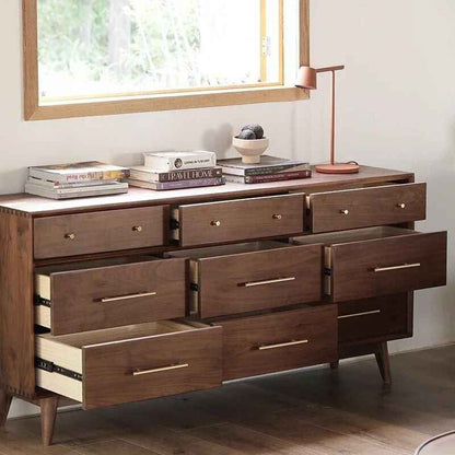 Elegant Black Walnut Japanese Chest of Drawers open drawers