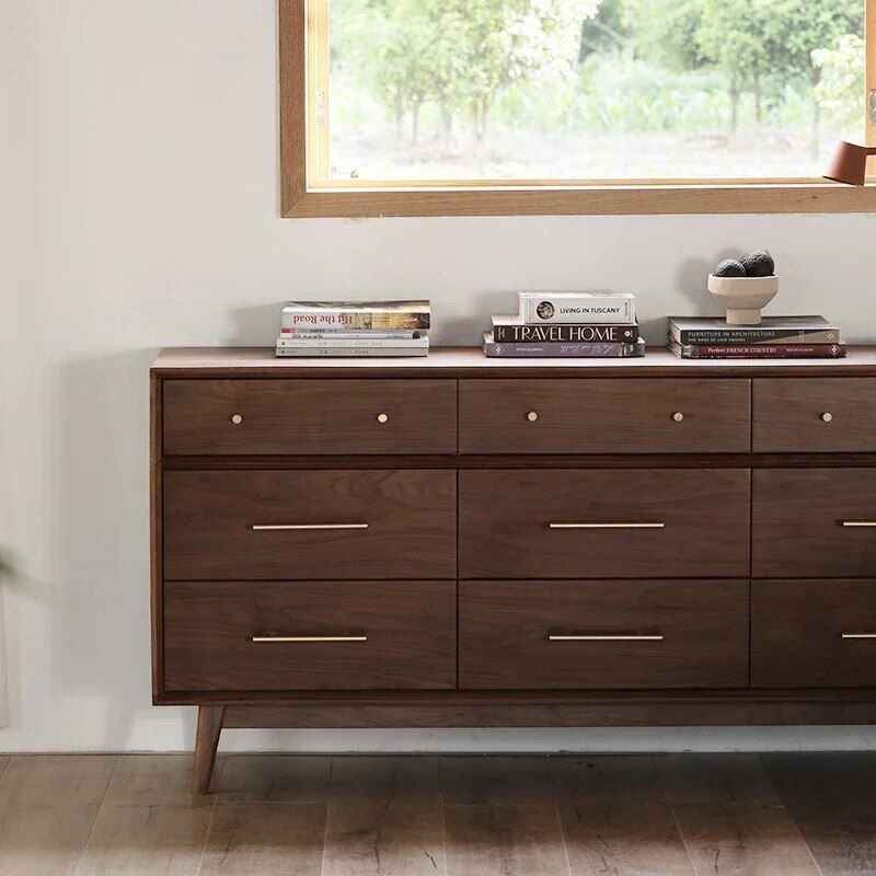 Elegant Black Walnut Japanese Chest of Drawers close up