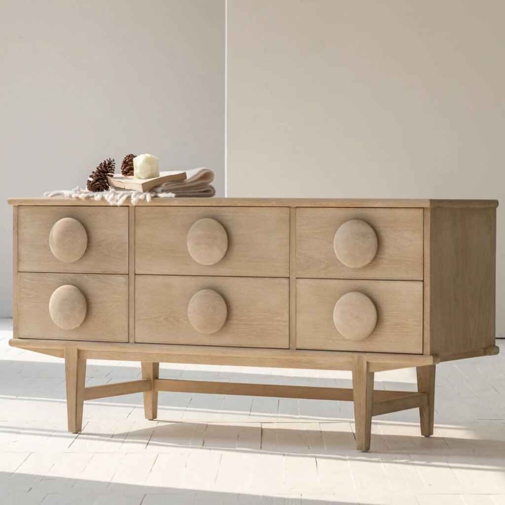 Elegant Oak Wood Sideboard for Living Room front view