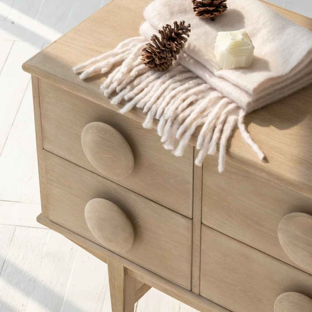 Elegant Oak Wood Sideboard for Living Room close up