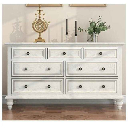 Elegant Large White Solid Wood 7/9 Drawer Chest with Brass Handles - Perfect for Bedroom and Living Room