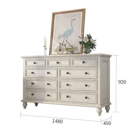 Elegant Large White Solid Wood 7/9 Drawer Chest with Brass Handles - Perfect for Bedroom and Living Room dimension