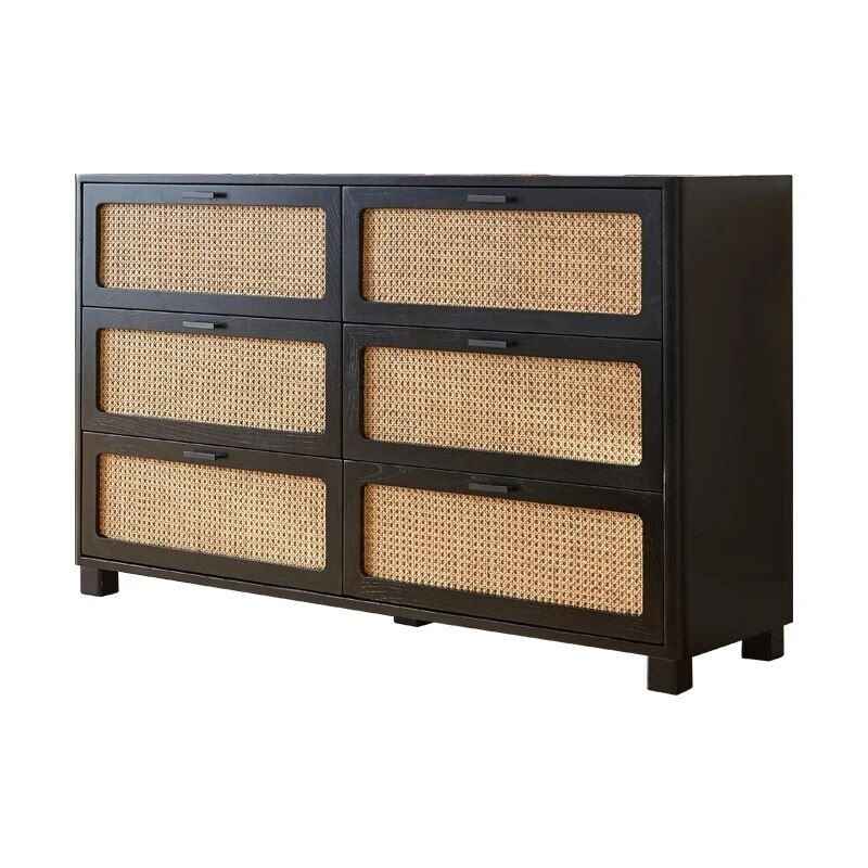 Charming Nordic Solid Wood Rattan Storage Cabinet side view 