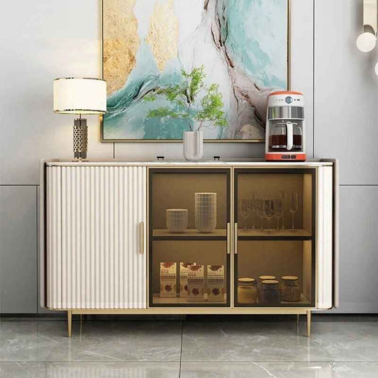 Luxury Modern Minimalist Sideboard with Transparent Doors and High-Temperature Resistant Countertop front view