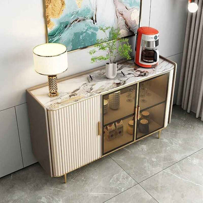 Luxury Modern Minimalist Sideboard with Transparent Doors and High-Temperature Resistant Countertop upper  right view