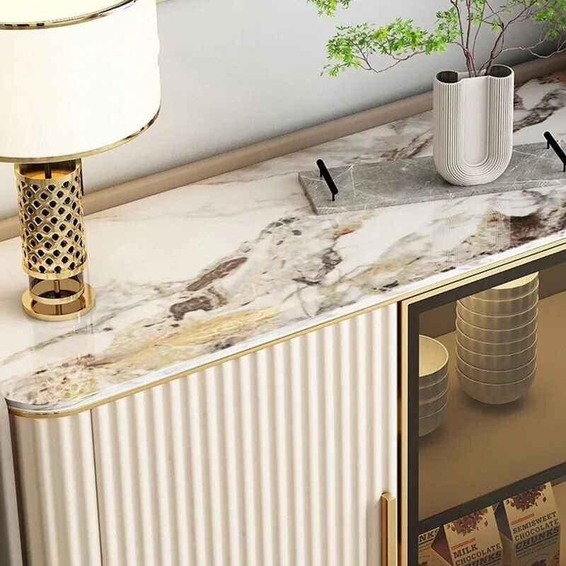 Luxury Modern Minimalist Sideboard with Transparent Doors and High-Temperature Resistant Countertop close up