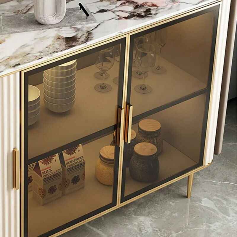 Luxury Modern Minimalist Sideboard with Transparent Doors and High-Temperature Resistant Countertop glass door