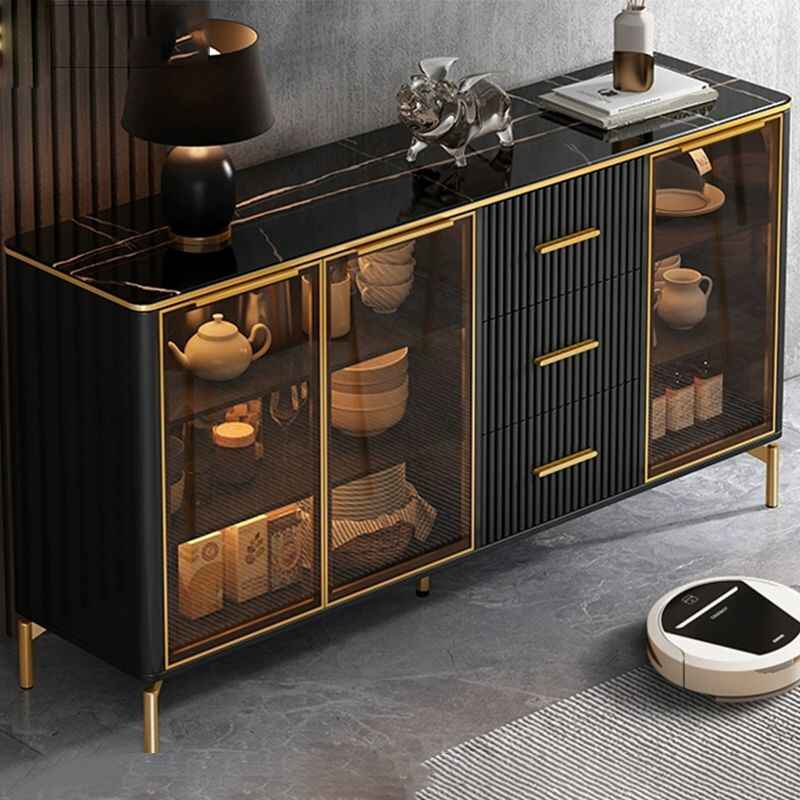 Rustic Wood Sideboard black 140x40x91cm