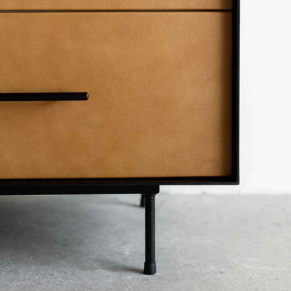 Modern Moroccan Leather Bedside Table - Minimalist Elegance in Saddle Leather foot stand