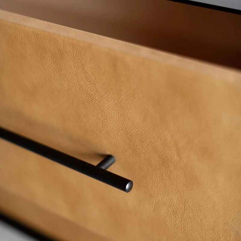 Modern Moroccan Leather Bedside Table - Minimalist Elegance in Saddle Leather handle