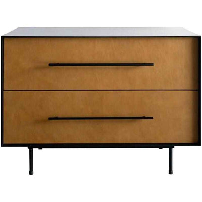 Modern Moroccan Leather Bedside Table - Minimalist Elegance in Saddle Leather front view