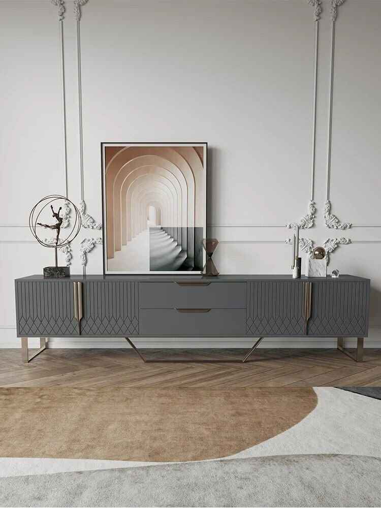 Luxury Nordic-Inspired TV Table Cabinet with Gold Accents front view