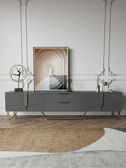 Luxury Nordic-Inspired TV Table Cabinet with Gold Accents front view