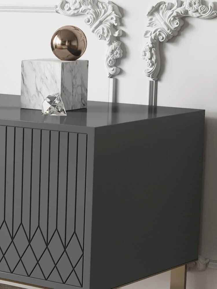 Luxury Nordic-Inspired TV Table Cabinet with Gold Accents close up