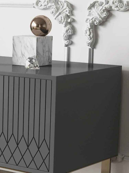 Luxury Nordic-Inspired TV Table Cabinet with Gold Accents close up