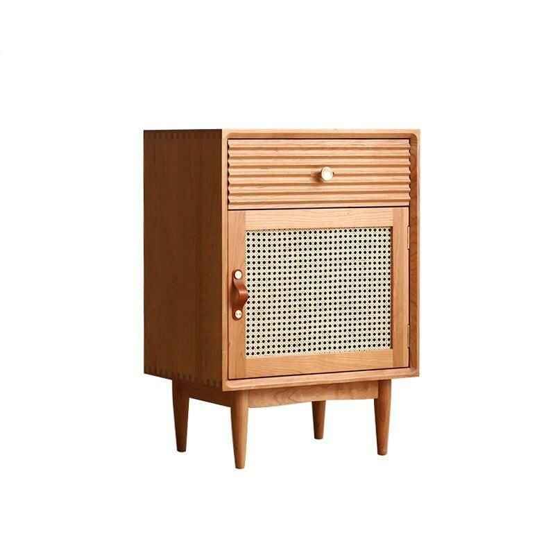 Elegant Solid Wood Nightstand with Rattan Storage - Modern Moroccan Design side view