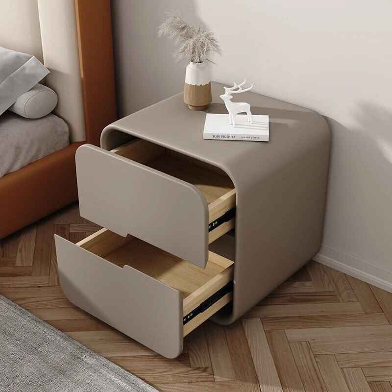 Nordic Small Mobile Nightstand Beige open drawer