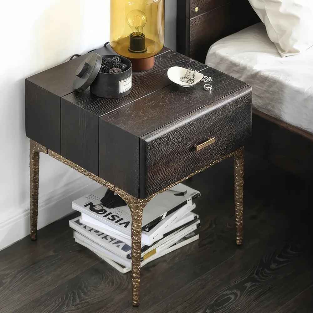 Neoclassical Black and White Bedside Storage Table upper view