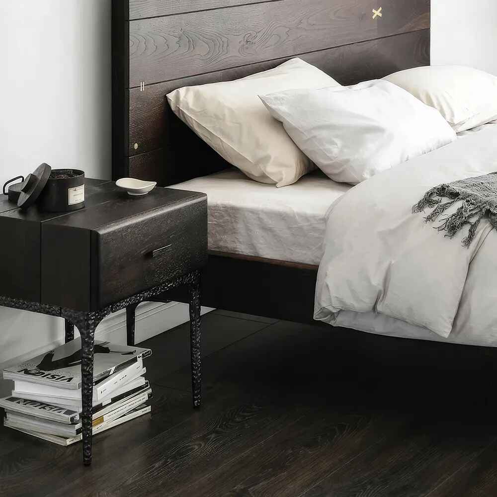 Neoclassical Black and White Bedside Storage Table bedside