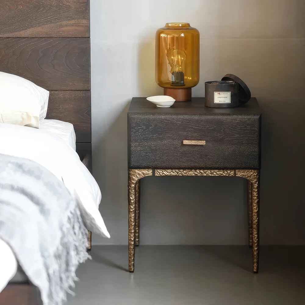 Neoclassical Black and White Bedside Storage Table close up