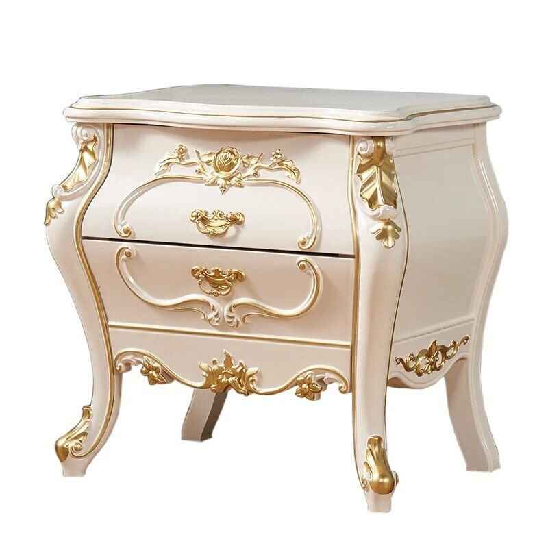 Modern Moroccan Style Luxury Bedside Table with Dual Drawers with white background