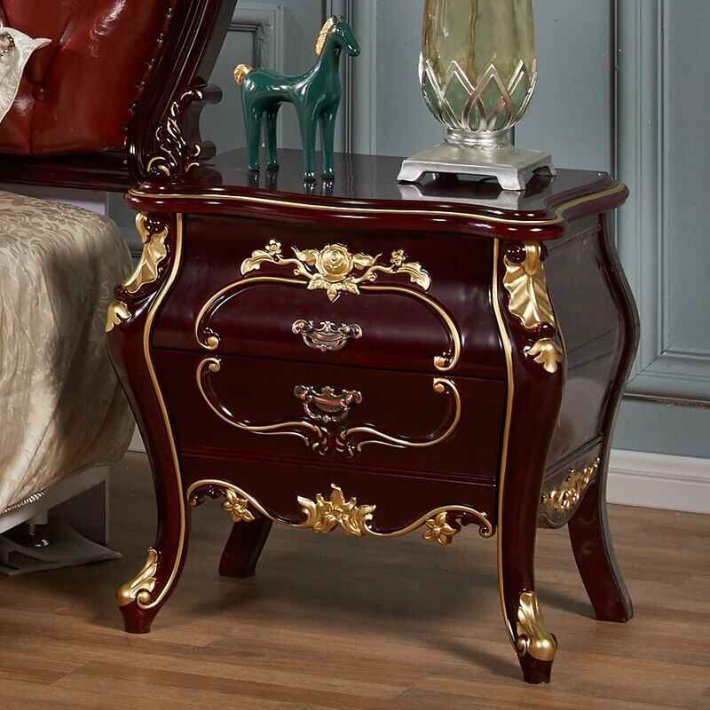 Modern Moroccan Style Luxury Bedside Table with Dual Drawers brown