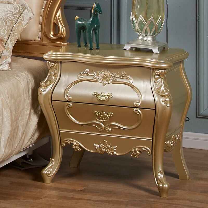 Modern Moroccan Style Luxury Bedside Table with Dual Drawers Beige