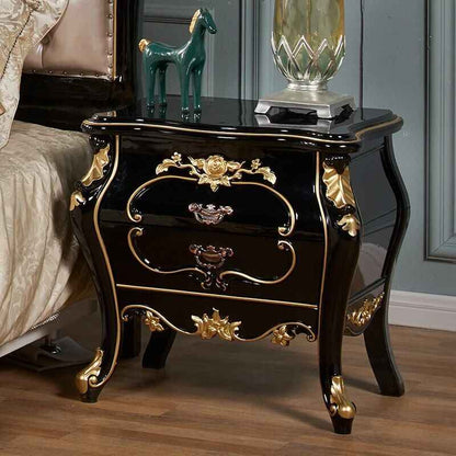 Modern Moroccan Style Luxury Bedside Table with Dual Drawers Black