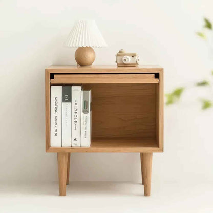 Nordic Wood Bedside Table with books