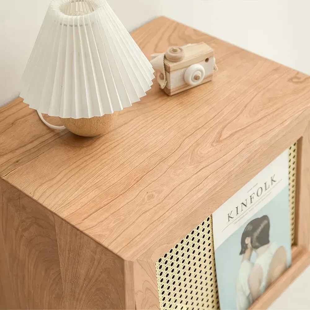 Nordic Wood Bedside Table with lamp