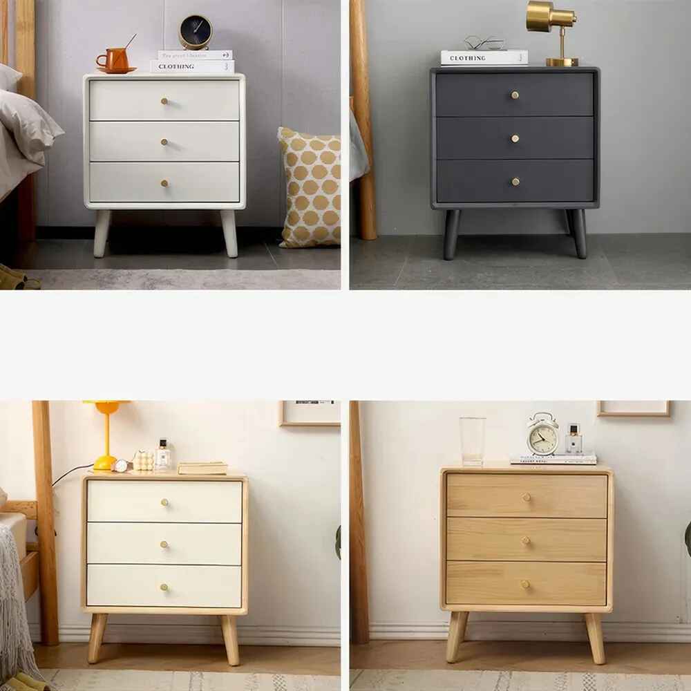 Solid Wood Nightstands Luxury Bedside Table in 4 colors