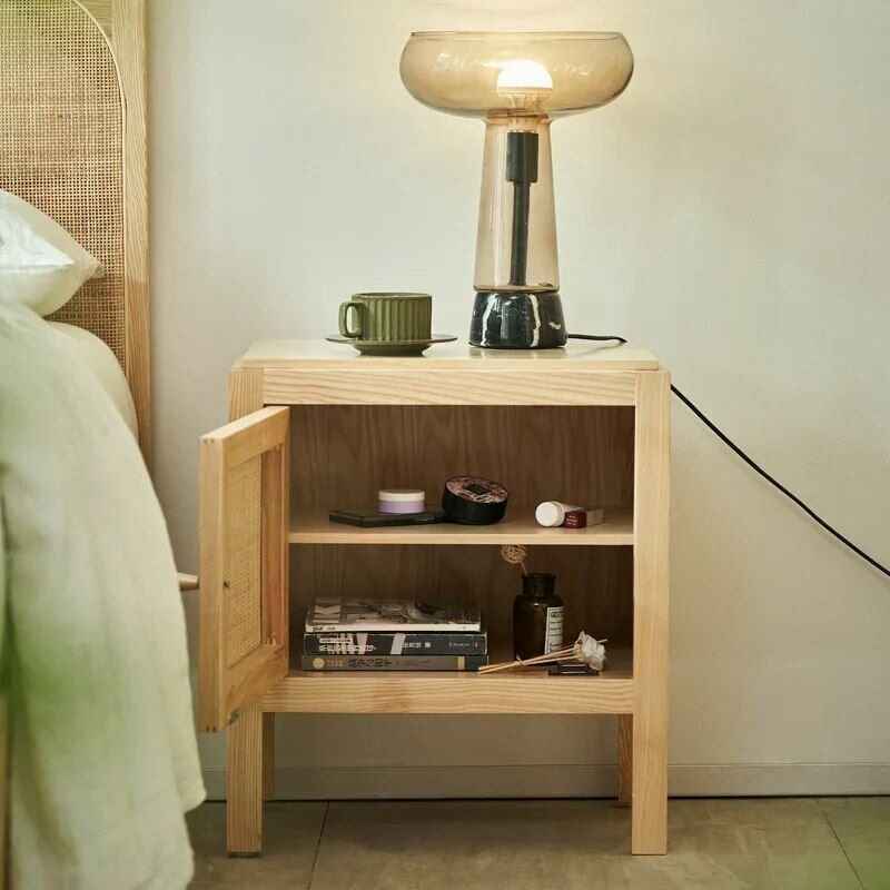 Elegant Rattan Bedside Table open