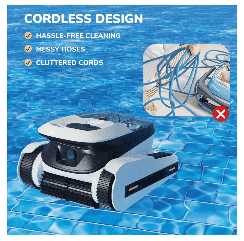 Intelligent Robotic Pool Vacuum Cordless, Long-lasting, with Sonar Path Planning