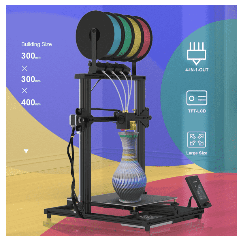 High Precision Large 3D Printer Kit with 4 Extruders and Multi-Color Mixing