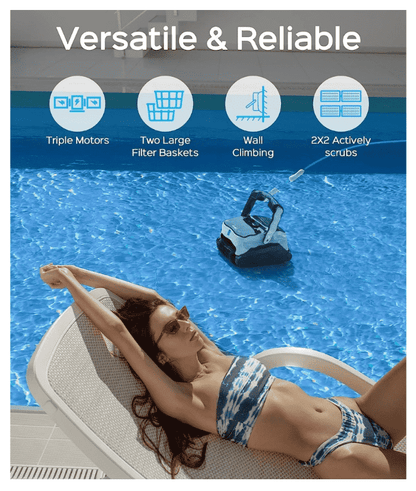 Efficient Robotic Pool Cleaner Automatic Vacuum with High Suction, Wall and Floor Cleaning